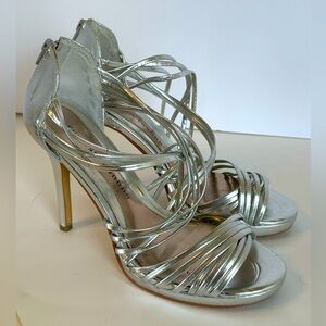 Chinese Laundry Formal Party Silver Strappy 4.5” Heels Sz 10 M